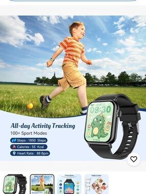 Kids Smartwatch with 9 Educational Puzzle Games & Activity Tracking Black
